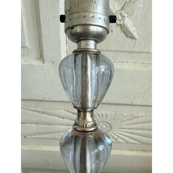 Vintage 60's Pair Small Table Lamps Purple Stacked Lucite Clear Glass - Picture 4 of 16